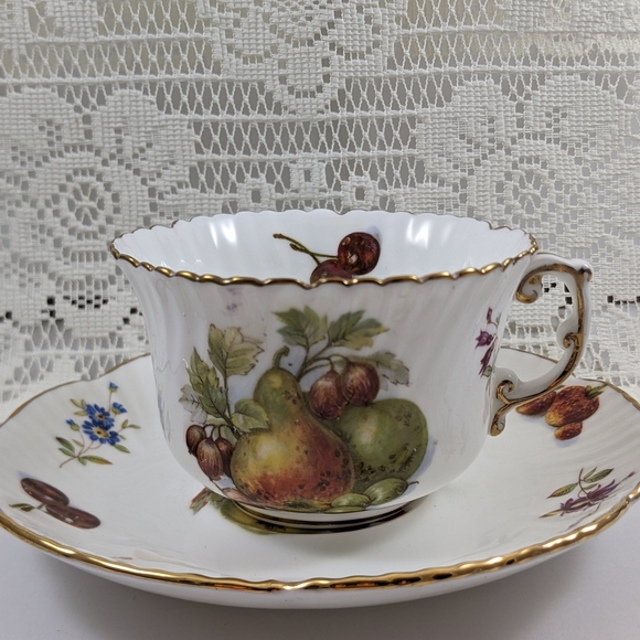 Hammersley & Co Other - Vintage Hammersley Fruit Motif Porcelain Teacup & Saucer - Gold Trim